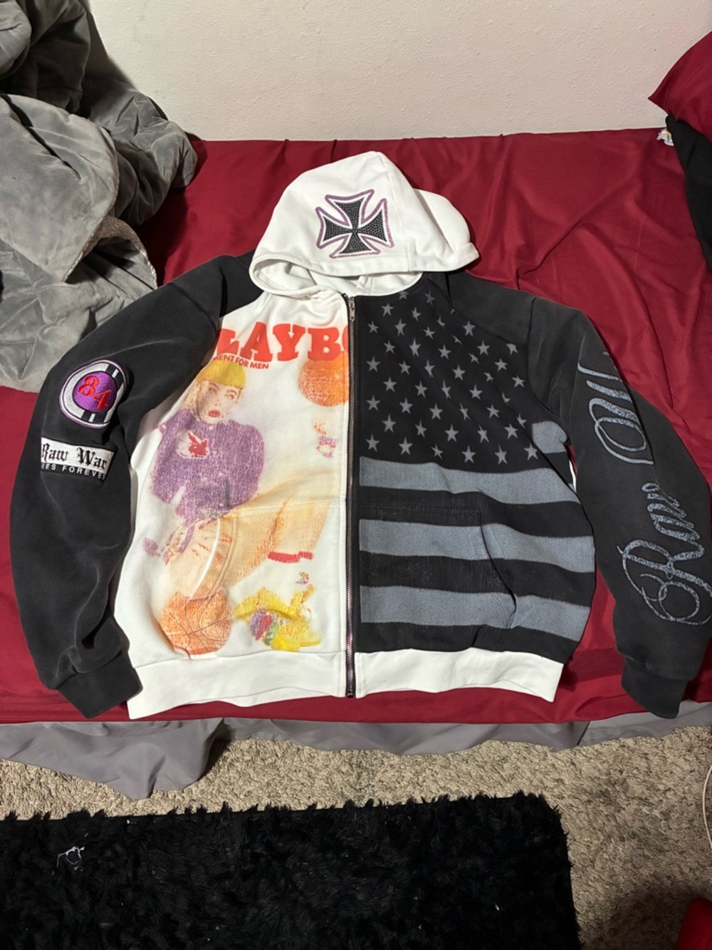 Raw war costume designer hoodie with purple rhinestones on hood